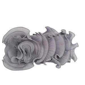 Women's Grey Ruffle Floral Pleated Convertible Clutch Satin Evening Sling Bag
